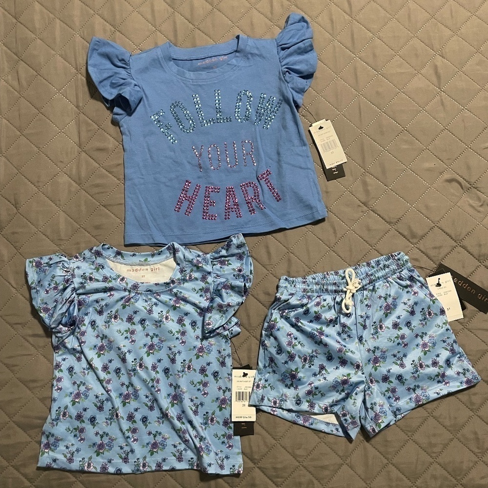 Madden Girl 3 Piece Set Shirt/Shirt/Shorts.  NWT, Various sizes.